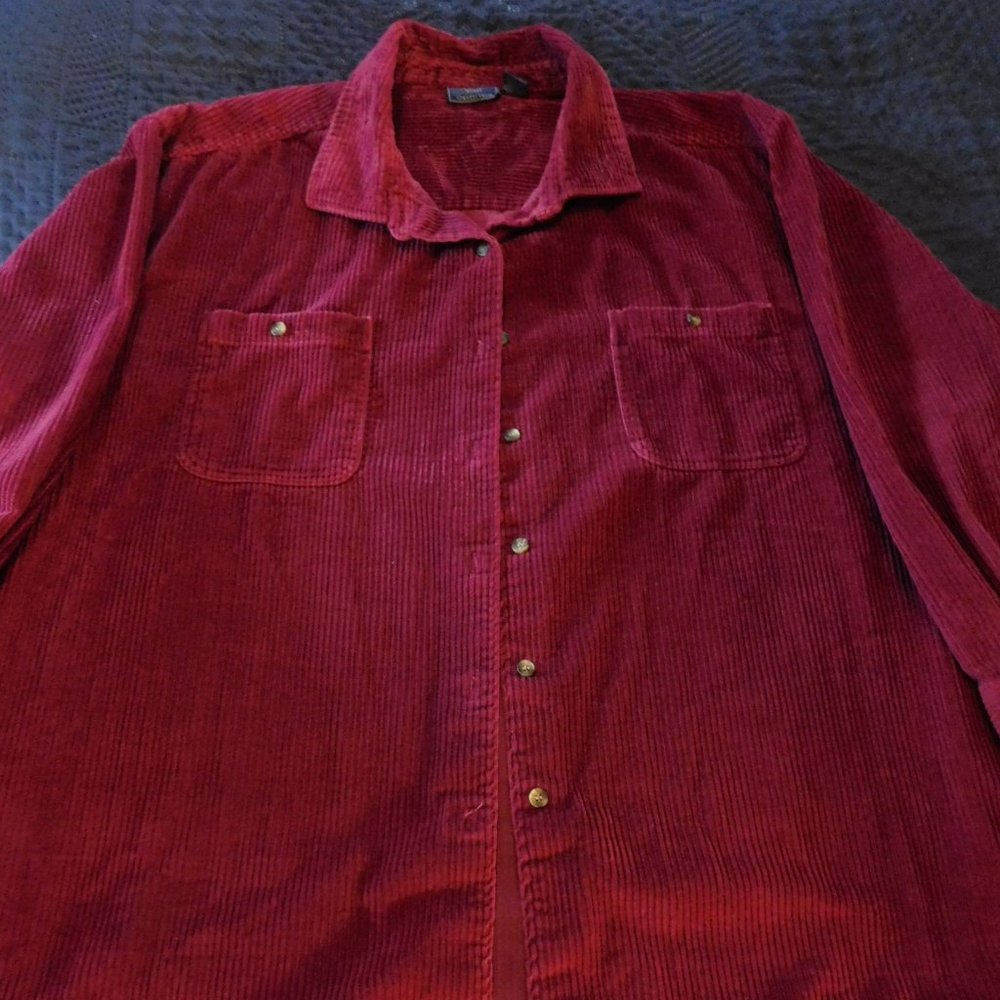 Set of Long Sleeve Burgundy Button Down Shirt with Tan Soft Twill Pants - Picture 2 of 5